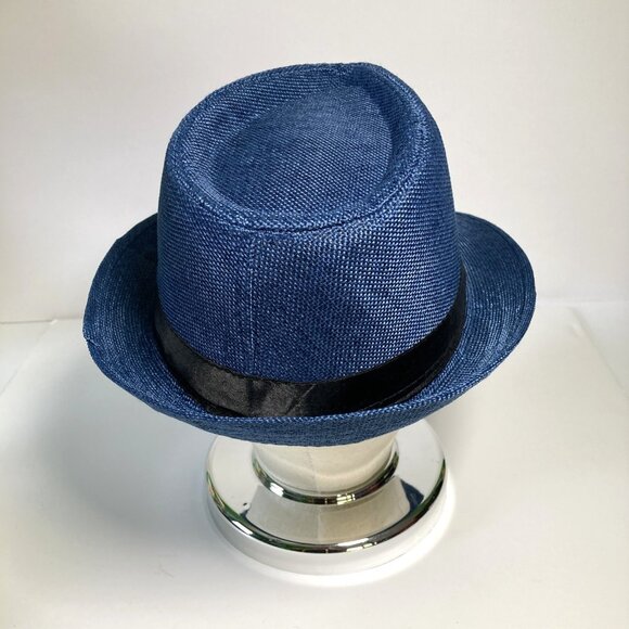 Fedora Trilby Hat, Blue, Textured Cotton Polyester Size 58 cm, 7 1/4, 22.83 in - Picture 4 of 7
